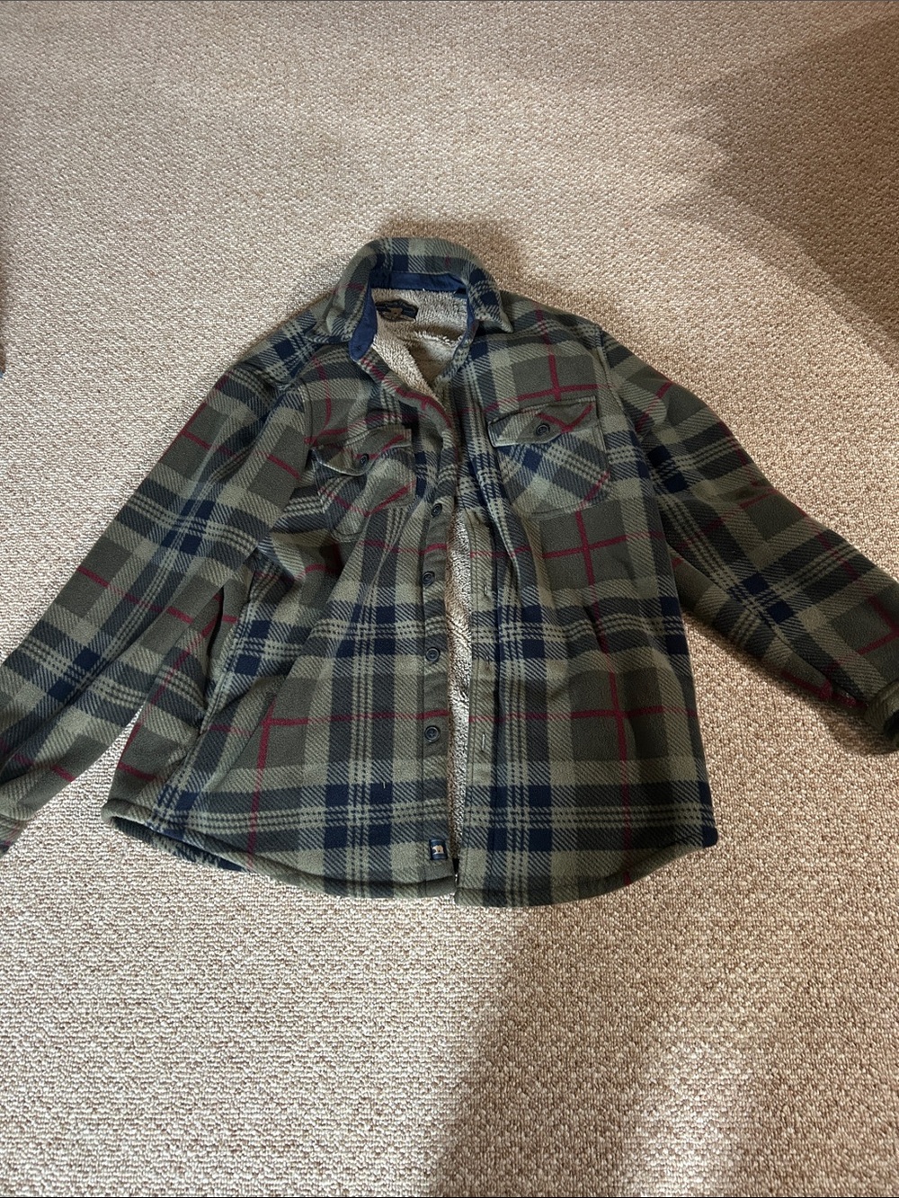Plaid Sherpa-Lined Shirt Jacket - Olive, Navy, Burgundy